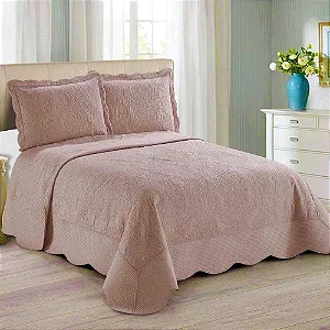 Kit Colcha Camesa Antique Casal Rose 3 Pçs