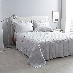 KIT COLCHA BUD DAMASK STRIPES QUEEN 260X250 CINZA