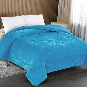 EDREDOM NIA CAPETOWN CASAL 180X220 AZUL MALIBU