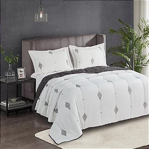 Kit Colcha Camesa Neo Luxor Casal Chumbo 3Pçs