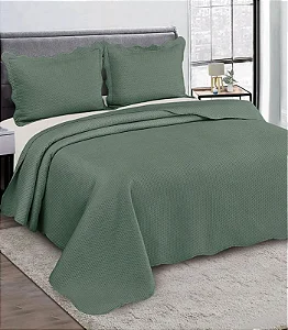 Kit Colcha Camesa Bullet Queen 2,40X2,60 Verde 3 Peças