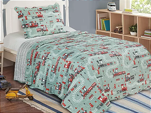 Kit Colcha Camesa Evol Infantil 160X230 Trilhos