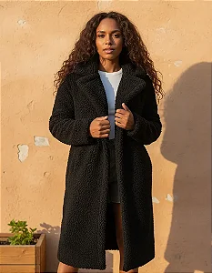 CASACO APP TEDDY SHERPA OVERCOAT LONGO PRETO M