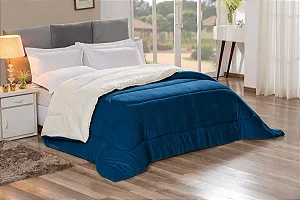 Cobertor Casal Slim Plush Sherpa Cobersoft Hedrons 220X235 Azul Cosmo