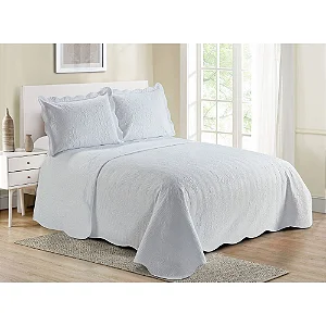 KIT COLCHA CAM DAMASK CASAL 220X240 BRANCO