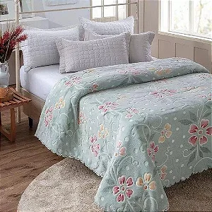 COLCHA JOL AVELUDADA ACONCHEGO 220X240 VERDE JADE CASAL