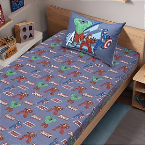 Jogo de Cama Portallar Disney Solteiro Estampado 2 peças Avengers Capitão América Azul