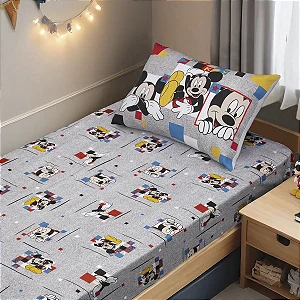 Jogo de Cama Portallar Disney Solteiro Estampado 2 Peças Plus Retrato do Mickey