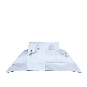 Jogo de Cama Marken Fassi Colibri Queen Branco com Verde 4 Peças