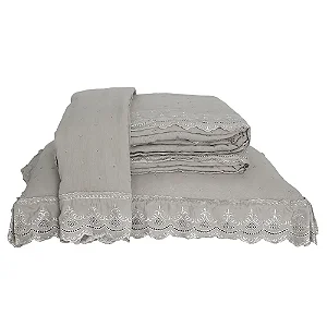 Kit Colcha Niazitex Percal Soft 300 Rendado King Cinza Claro 3 Peças