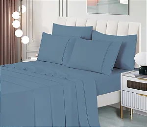 Jogo de Cama Percal Soft Niazitex 300 Fios Glamour Casal Azul
