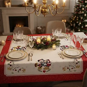 Toalha De Mesa Döhler Clean Renova Estampa Digital Licenciado 78X78 Mickey Minnie 15D Natal