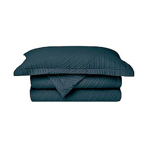 Kit Colcha Camesa Virtous Queen 240x260 Marinho 3 Peças