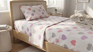 Jogo Cama Estamparia Premium 150 Fios Solteiro 100% Algodão Desc 7977 Rosa Claro 3 Peças
