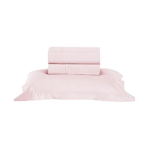 Jogo Cama Estamparia Premium 150 Fios Solteiro 100% Algodão Desc 7977 Rosa Claro 3 Peças