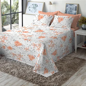 Jogo Cama Estamparia Premium Plus 100%Algodão Queen Des 7789 Salmão 4Peças
