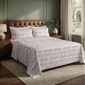 Jogo Cama Estampada Premium Plus 100%Algodão Queen Des 7937 Rosa Claro
