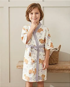 Roupão Lepper Felpudo Infantil Quimono Estampado Capy Happy P