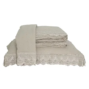 Kit Colcha Niazitex Percal Soft 300 Rendada Casal Manteiga 3 Peças