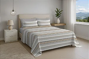 Jogo De Cama Estamparia Premium 150 Fios Queen Desenho 7980 Cinza