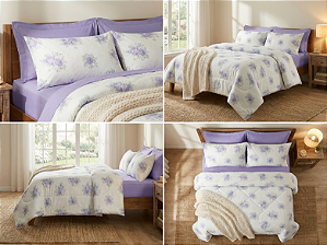 Jogo De Cama Estamparia Premium 150 Fios Queen Desenho 7870 Violeta 100% Algodão