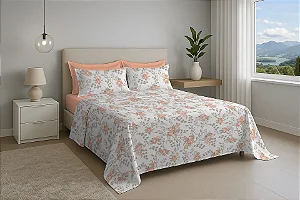 Jogo de Cama estamparia Premium Linea 180 Fios Casal 7891 Salmão