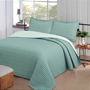 Kit Colcha Jolitex Bouti Bordada Artigiana 220x240 Casal Azul Branco