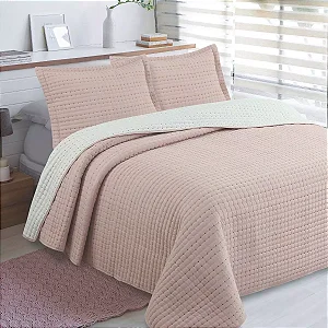 Kit Colcha Jolitex Bouti Bordada Artigiana 240x260 Rose Branco