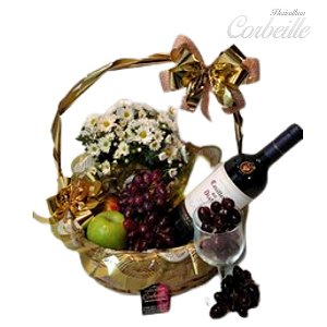 Cesta Frutas Flores e Vinho Importado