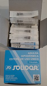 AGULHA HIPODERMICA 25X07 - SOLIDOR - CX C/100 UNI