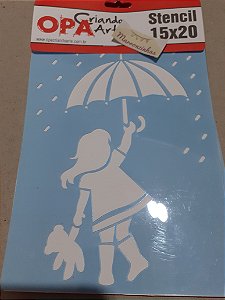 2166 Stencil Opa 15x20 Menina com guarda chuva