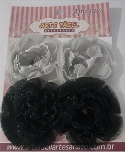 Flor de tecido - Preto e cinza - Arte fácil