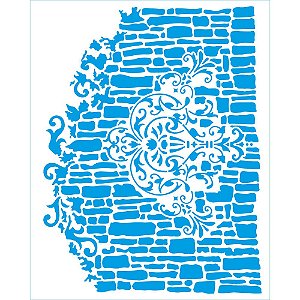 STR-254- Stencil Retangular - Coleção Mix Média - Tijolo e Arabescos