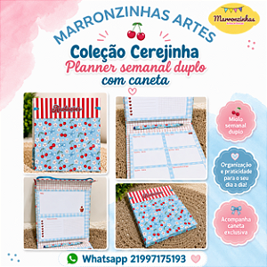 Planner duplo com caneta Coleção Cerejinha