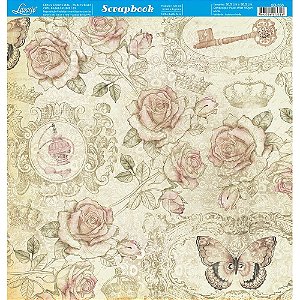 SD-0350 - SCRAP DUPLA FACE - ROSAS VINTAGE/RENDA