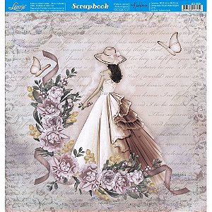SD-0950 - SCRAP DUPLA FACE - DAMA, ROSAS E BORBOLETAS