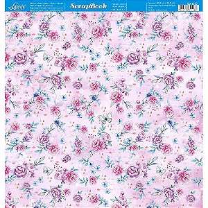 SD-0647 - SCRAP DUPLA FACE -BORBOLETAS E FORES ROSE - Marronzinhas