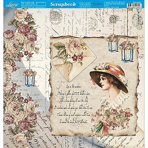SD-1090 - SCRAP DUPLA FACE - DAMA, ROSAS, CARTAS, VELAS