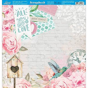 SD-1091 - SCRAP DUPLA FACE - LOVE, BEIJA-FLOR, CASINHA, TIJOLOS