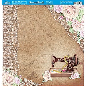 SD-1122 - SCRAP DUPLA FACE - COSTURA, MAQUINA, FLORES, ROSAS, RENDAS