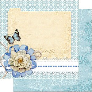 SD-0468 - SCRAP DUPLA FACE - FLOR BRANCA E BORBOLETA