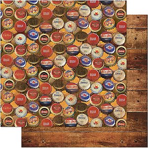 SD-0617 - SCRAP DUPLA FACE - TAMPAS CERVEJA/MADEIRA ESCURA