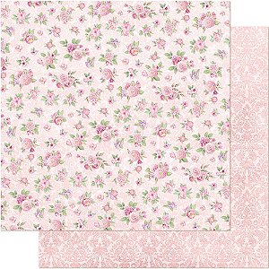 SD-0685 - SCRAP DUPLA FACE - PADRÃO DE FLORES ROSAS/ARABESCOS