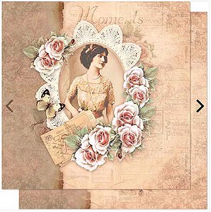 SD-0598 - SCRAP DUPLA FACE -Vintage Woman Renda Flores