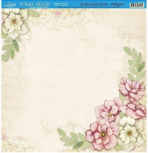 SD-474 - SCRAP DUPLA FACE - FLORES BRANCAS E ROSAS