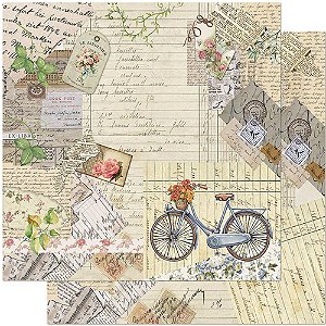 SD-0903 - SCRAP DUPLA FACE - BICICLETA,FLORES, VINTAGE