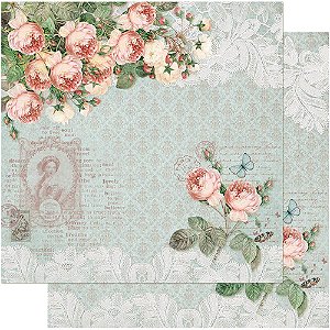 SD-0725 - SCRAP DUPLA FACE - SHABBY CHIC DE ROSAS E RENDAS / ROSAS COM
