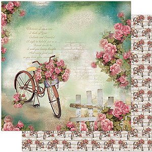 SD-0854 - SCRAP DUPLA FACE - BICICLETAS E ROSAS FUNDO VERDE