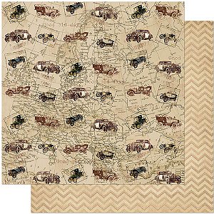 SD-0785 - SCRAP DUPLA FACE - ESTAMPA CARROS ANTIGOS VINTAGE