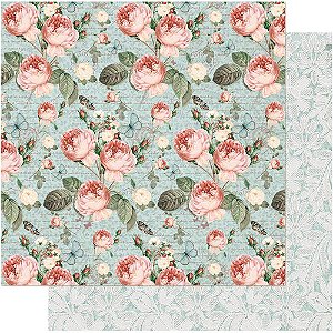 SD-0726 - SCRAP DUPLA FACE - SHABBY CHIC ESTAMPAS DE ROSAS E RENDAS..